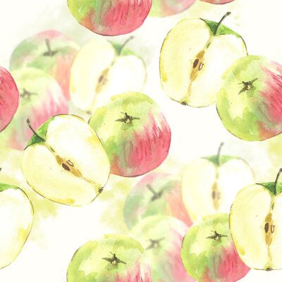 Papier peint à motif  Moitiés de pomme version aquarelle