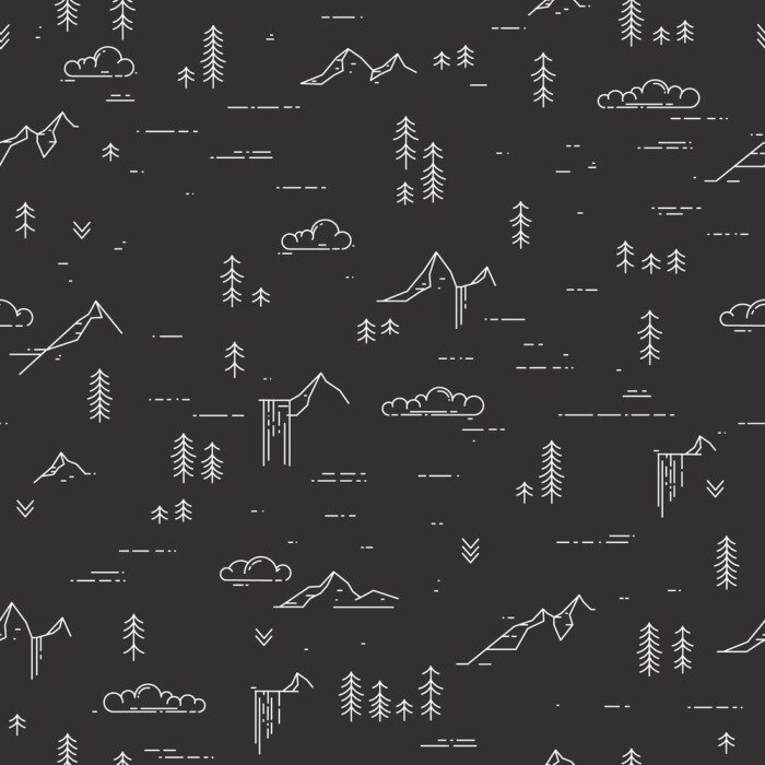 Papier peint à motif  Montagnes noir et blanc minimal