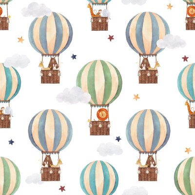 Papier peint à motif  Montgolfières avec des animaux
