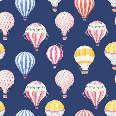 Papier peint à motif  Montgolfières sur un fond bleu version aquarelle