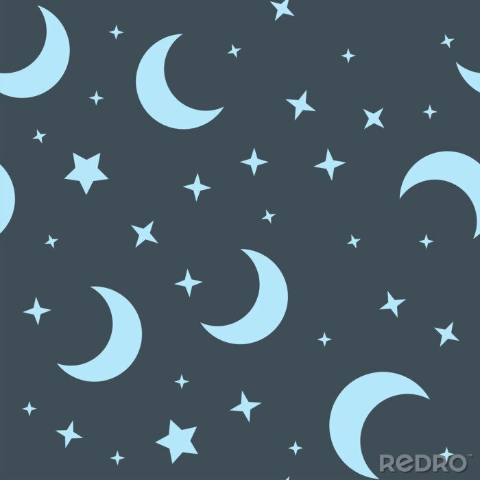Papier peint à motif  Moon and stars seamless pattern. Sky texture background. Star and moons.