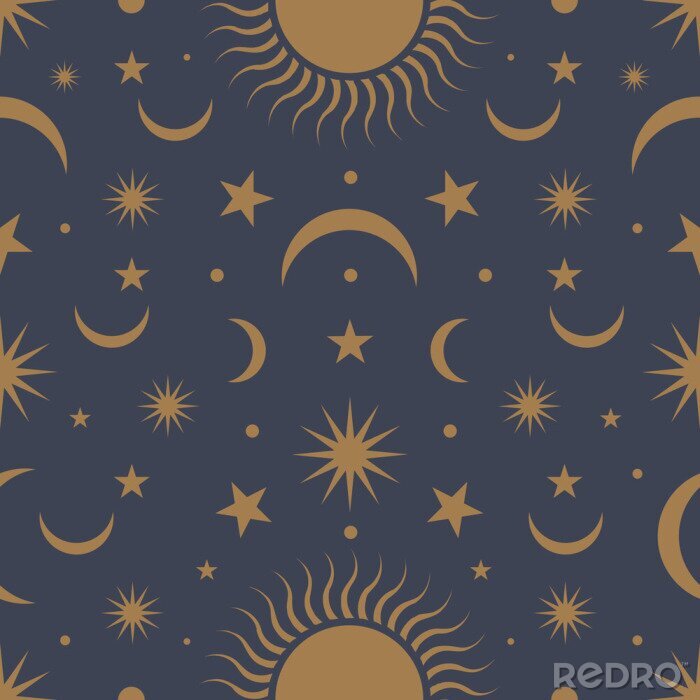 Papier peint à motif  Moon, sun and stars, seamless ornamental pattern