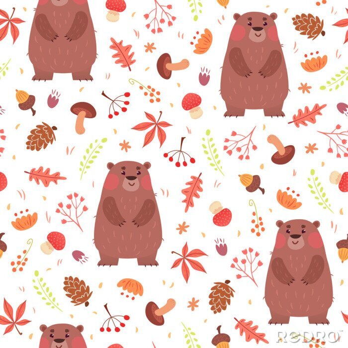 Papier peint à motif  Moquette mignonne transparente avec des ours en forêt