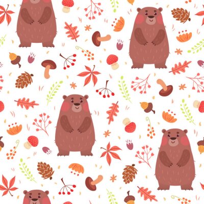 Papier peint à motif  Moquette mignonne transparente avec des ours en forêt