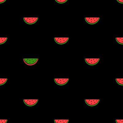 Papier peint à motif  Morceaux de pastèque sur fond noir