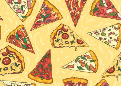 Papier peint à motif  Morceaux de pizza avec diverses garnitures