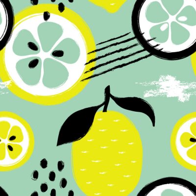 Papier peint à motif  Morceaux et tranches de citrons sur fond marin