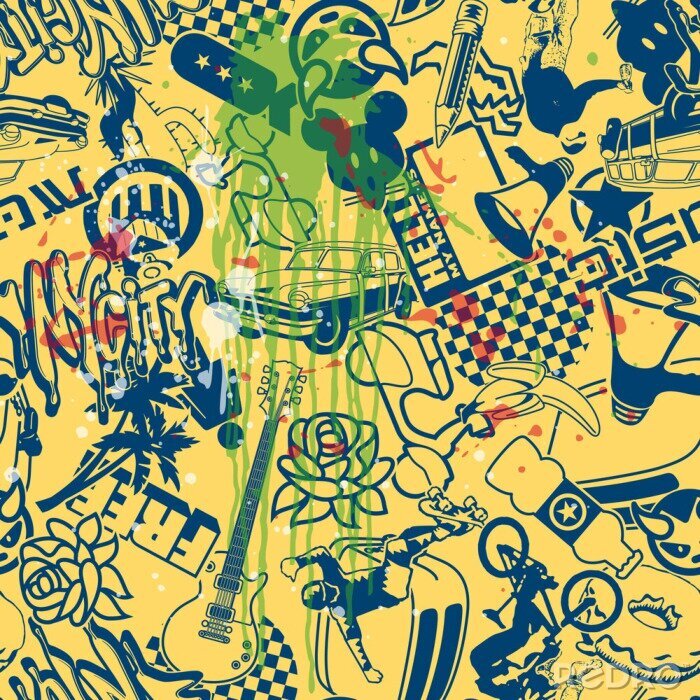 Papier peint à motif  Mosaïque de dessins sur un mur