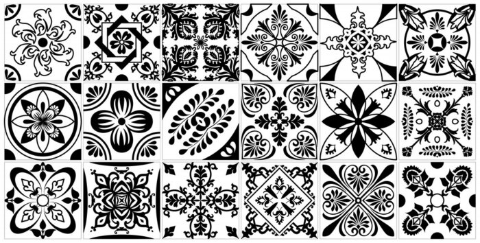 Papier peint à motif  Mosaïque en noir et blanc dans des motifs orientaux