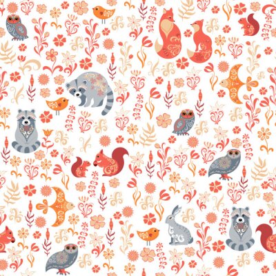 Papier peint à motif  Mosaïque scandinave pour enfants avec des animaux