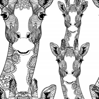Papier peint à motif  Motif abstrait de girafes noires et blanches