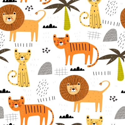 Papier peint à motif  Motif animalier bébé safari