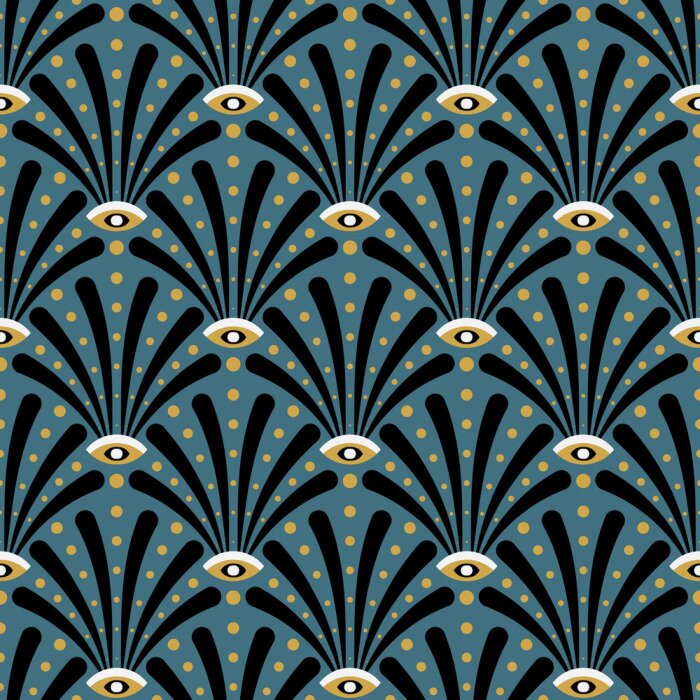 Papier peint à motif  Motif art nouveau art déco sur fond bleu