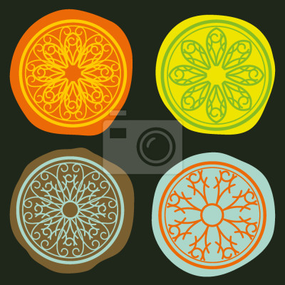 Papier peint à motif  Motif avec de grands cercles colorés sur fond noir