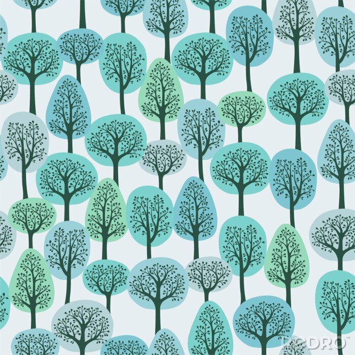 Papier peint à motif  Motif avec des arbres bleus
