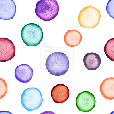 Papier peint à motif  Motif avec des cercles colorés aquarellés sur fond blanc