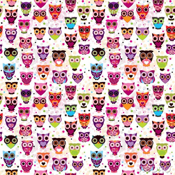 Papier peint à motif  Motif avec des hiboux en couleurs