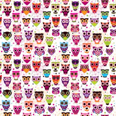 Papier peint à motif  Motif avec des hiboux en couleurs