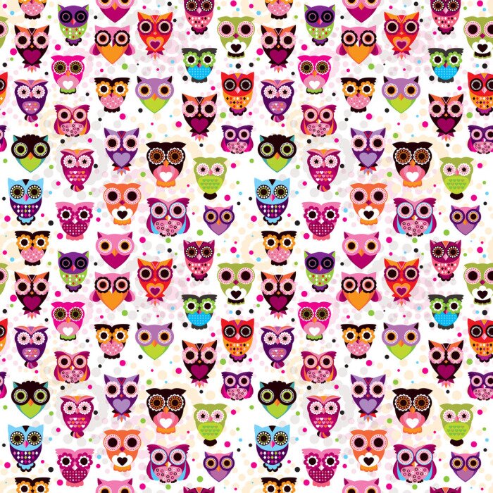 Papier peint à motif  Motif avec des hiboux en couleurs