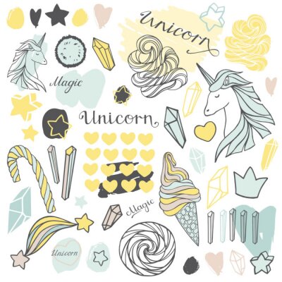 Motif avec des licornes, étoiles et bonbons