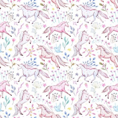 Papier peint à motif  Motif avec des licornes roses