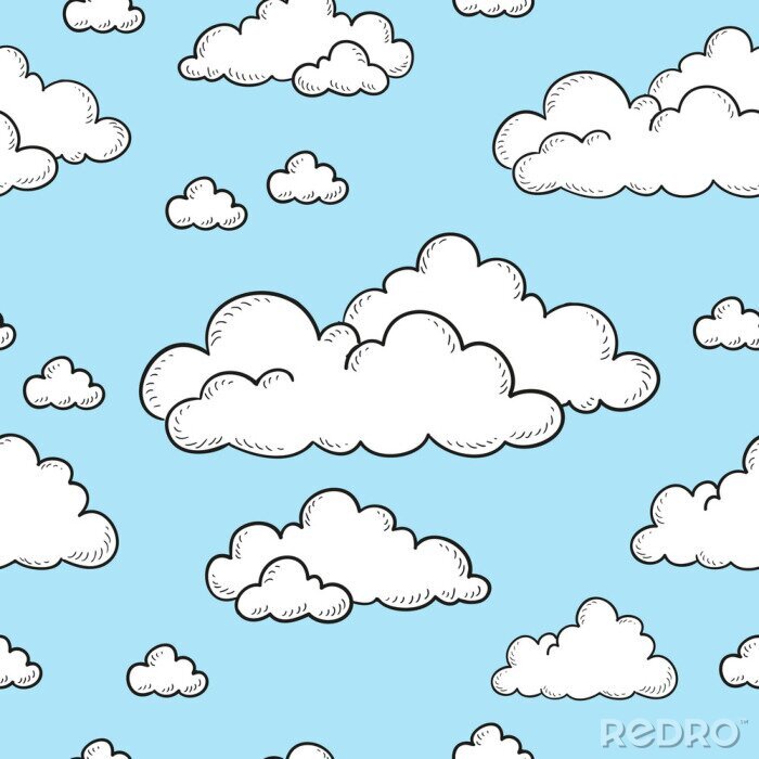 Papier peint à motif  Motif avec des nuages blancs sur un ciel bleu