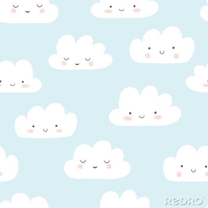 Papier peint à motif  Motif avec des nuages souriants
