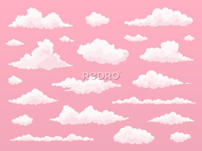 Papier peint à motif  Motif avec des nuages sur un fond rose