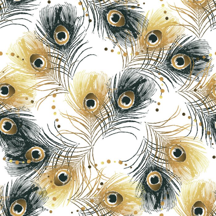 Papier peint à motif  Motif avec des plumes de paon