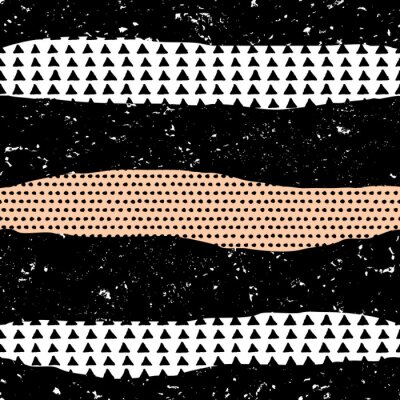 Papier peint à motif  Motif avec des rayures décorées de points et de triangles