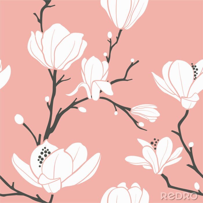 Papier peint à motif  Motif avec un magnolia image graphique
