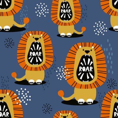 Papier peint à motif  Motif bébé lions rugissants