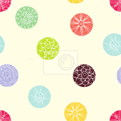 Papier peint à motif  Motif beige avec des cercles colorés et décorés
