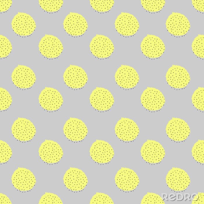 Papier peint à motif  Motif beige avec des cercles jaunes et des points noirs