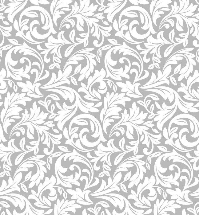 Papier peint à motif  Motif blanc à feuilles sur fond gris