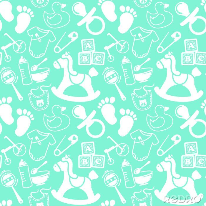 Papier peint à motif  Motif blanc et bleu avec un bébé