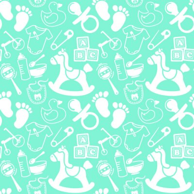 Papier peint à motif  Motif blanc et bleu avec un bébé