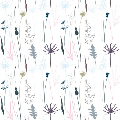 Papier peint à motif  Motif botanique avec fleurs sauvages