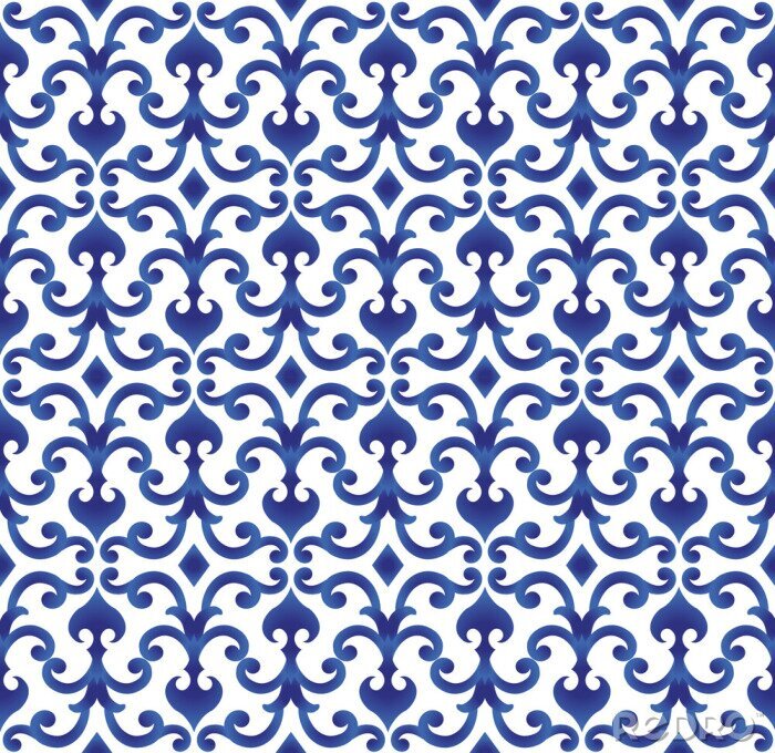 Papier peint à motif  Motif chinois traditionnel blanc et bleu
