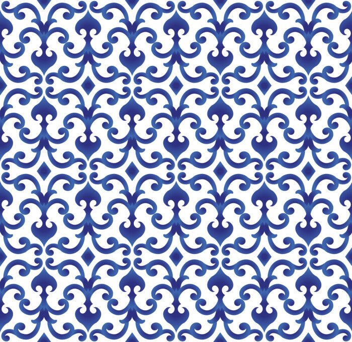 Papier peint à motif  Motif chinois traditionnel blanc et bleu