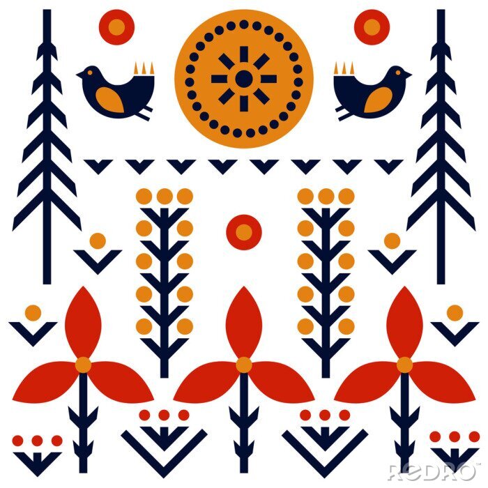 Papier peint à motif  Motif d'art populaire de style scandinave et nordique