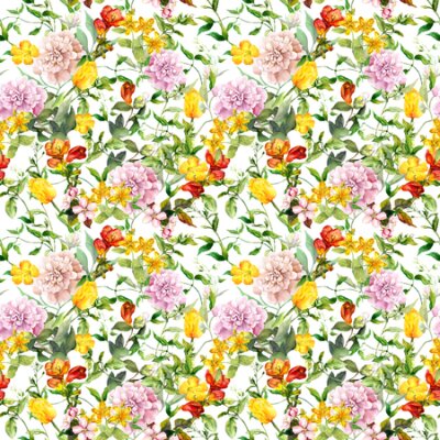 Papier peint à motif  Motif de fleurs et d'herbes estivales