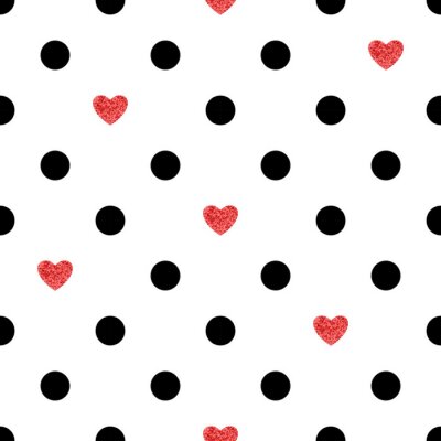 Motif de point de polka avec des coeurs rouges. Fond romantique.
