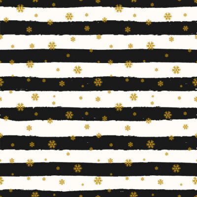Papier peint à motif  Motif de rayures noires et blanches et de flocons de neige