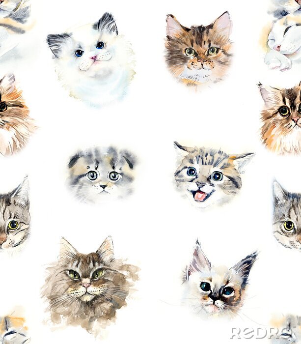 Papier peint à motif  Motif de têtes de petits chats