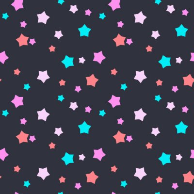 Motif de vecteur sans couture avec des étoiles de menthe, rose et bleu sur fond gris foncé. Contexte pour habillement, fabrication, fonds d'écran, estampes, emballage cadeau et scrapbook.