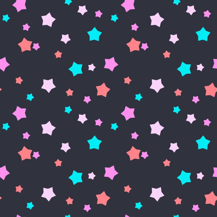 Papier peint à motif  Motif de vecteur sans couture avec des étoiles de menthe, rose et bleu sur fond gris foncé. Contexte pour habillement, fabrication, fonds d'écran, estampes, emballage cadeau et scrapbook.