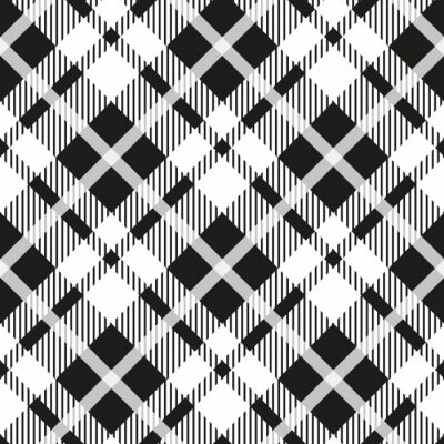 Papier peint à motif  Motif de vectorielle continue diagonal tartan noir et blanc Texture de carreaux damier Fond carré simple géométrique pour tissu, textile, tissu, vêtements, chemises, shorts, habillage habillé