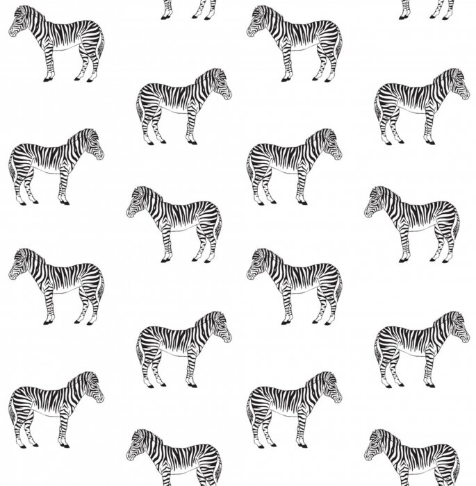 Papier peint à motif  Motif de zèbre noir et blanc sur fond blanc