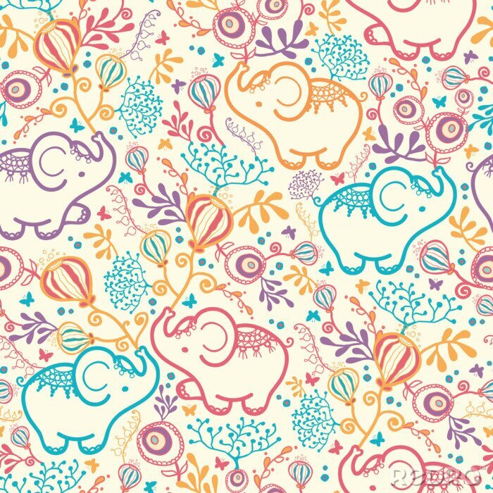 Papier peint à motif  Motif éléphant indien